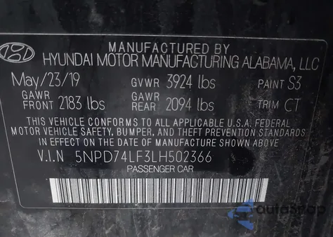 2020 Hyundai Elantra Se z USA, uszkodzony, nr VIN 5NPD74LF3LH502366